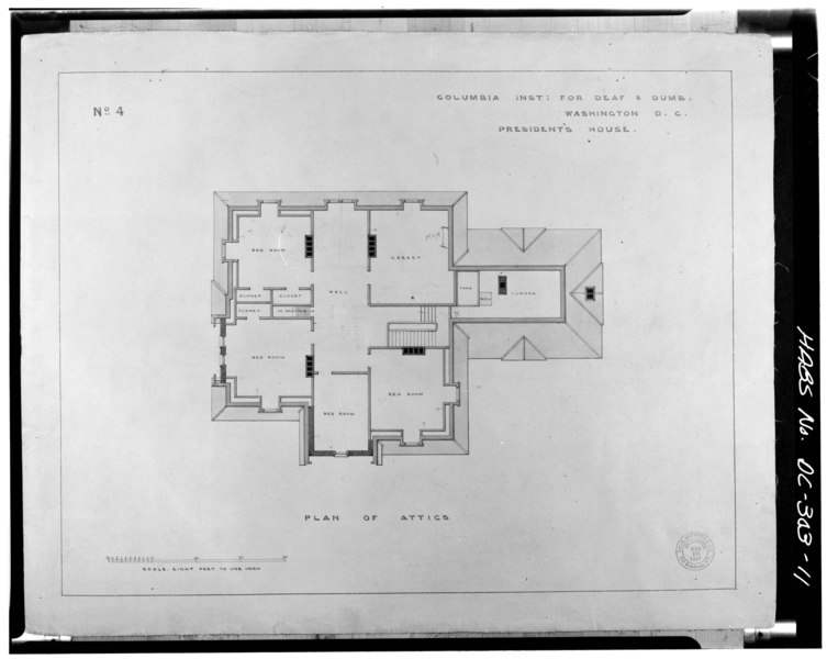 File:PLAN OF ATTIC - Gallaudet College, President's House, Seventh Street and Florida Avenue Northeast, Washington, District of Columbia, DC HABS DC,WASH,428C-11.tif