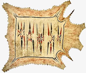 Painted hide with geometric motifs, attributed to the Illinois Confederacy by the French, pre-1800. Collections of the Musee du quai Branly. Painted hide with geometric motivfs, Illinois Confed, 18th C..jpeg