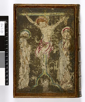 Lower cover Part 1; Psalter ('The Felbrigge Psalter'), with a calendar, imperfect (lacking July and August), canticles, litany, and prayers Origin France, N. Date 2nd or 3rd quarter of the 13th centu - Lower cover (Sloane manuscript 2400).jpg