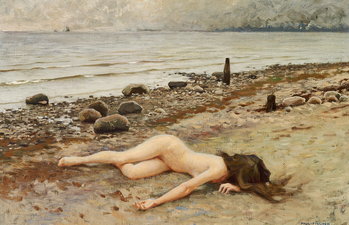 Joven tumbada desnuda en la playa, 1906. Óleo sobre lienzo, 43 x 63 cm.