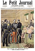 Primeira página do Le Petit Journal de 27 de maio de 1893 com a ilustração do General Dodds recebendo a primeira medalha do Daomé