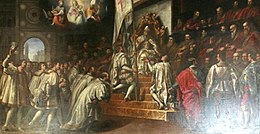 Pietro da Sacco übergibt dem Dogen Michele Steno von Venedig die Schlüssel der Stadt Verona im Jahr 1405.jpg