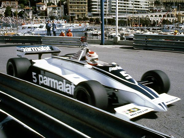 Piquet driving the Cosworth powered Brabham BT49C at the 1981 Monaco Grand Prix.