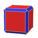 Unchamfered, slightly chamfered, and chamfered cube