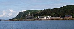 Buildings and the scaffolded castle ruins