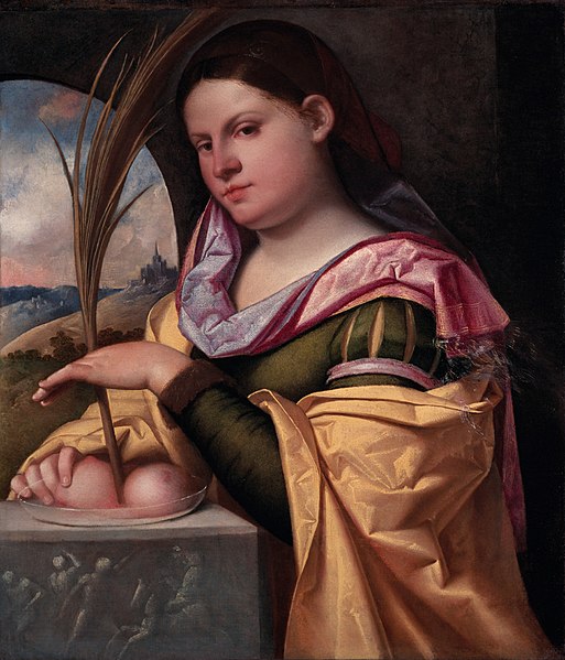 File:Portrait of a young woman as Saint Agatha, by Giovanni Cariani.jpg