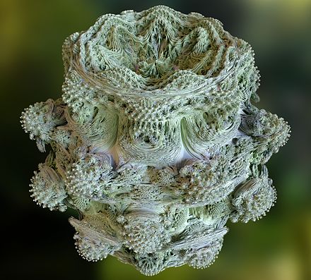 A ray-traced image of the 3D Mandelbulb for the iteration v ↦ v8 + c