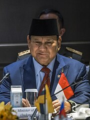 Indonesian Defense Minister Prabowo Subianto proposed a new peace initiative at the Shangri-La Dialogue security summit in Singapore Prabowo Subianto Djojohadikusumo Minister of Defense (Indonesia) at the Shangri-La Dialogue in Singapore on 2 June 2023 - 230602-D-TT977-0098 (52945295908) (cropped).jpg