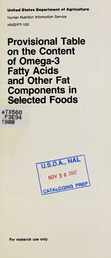 Миниатюра для Файл:Provisional table on the content of omega-3 fatty acids and other fat components in selected foods (IA CAT30994520).pdf