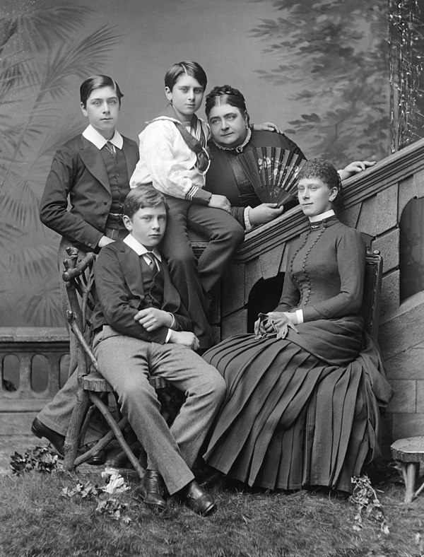 The Duchess of Teck with her children, about 1884.