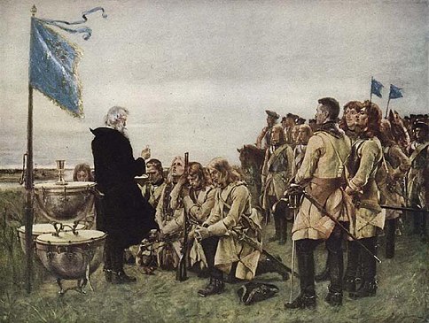 Msza święta Szwedów po zwycięskiej bitwie pod Wschową na obrazie Gustafa Cederströma