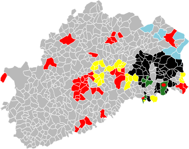Haute-Saône belediyelerinin haritası.