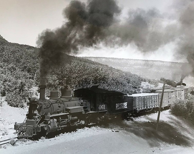 File:Rio Grande Southern Railway Company Locomotive No 461 with a goods train (photo by Philip Ronfor, printed and distributed by John Krause).jpg