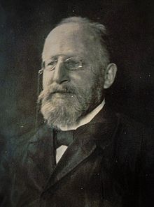 portrait photographique, en noir et blanc, d'un homme d'une soixantaine d'années, au front dégarni, portant un binocle et une barbe claire.