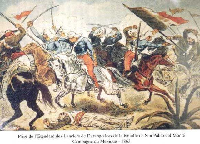 Chasseurs d'Afrique taking the standard of the Durango lancers at the Battle of San Pablo del Monte.