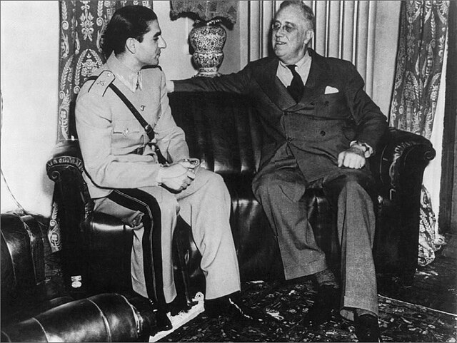 Son of Reza Shah meeting with F. D. Roosevelt at the Tehran Conference, 1943