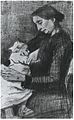 Sien Bebeği Emziriyor, Yarı figür, çizim, 1882, Kröller-Müller Museum, Otterlo, Hollanda (F1062)