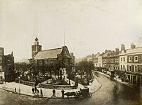 Old St Mary Abbots Church, in 1869, shortly before its demolition St Mary Abbots old.jpg