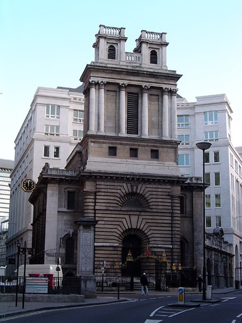 St. Mary Woolnoth on the corner of Lombard Street and King William Street.