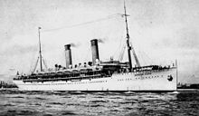 RMS Edinburgh Castle was built in 1910, was an armed merchant cruiser in the First World War and an accommodation ship in the Second World War StateLibQld 1 149283 Edinburgh Castle (ship).jpg