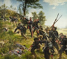 Anton von Werner's Assault on the heights of Spicheren showing General Francois's last charge Sturm auf den Spicherer Berg (1880) Anton von Werner.jpg