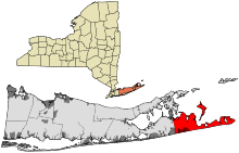 Hrabstwo Suffolk, NY, miasta i wsie Miasto East Hampton podświetlone.svg