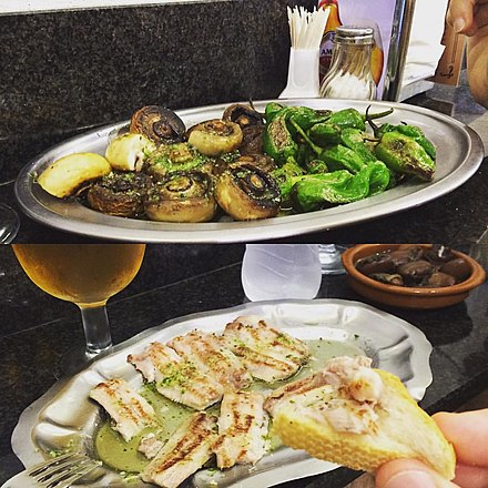 Grilled mushrooms and sardines at Tasca Ángel