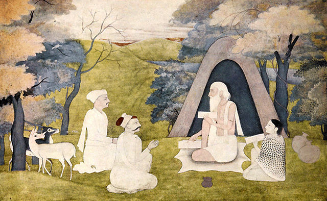 The Sage Valmiki, teaching Ramayana to Kusha and Lava