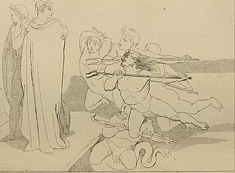 The Malebranche try to attack Dante and Virgil before Virgil explains that their mission is divinely willed. The vision; (1870) (14586880879).jpg