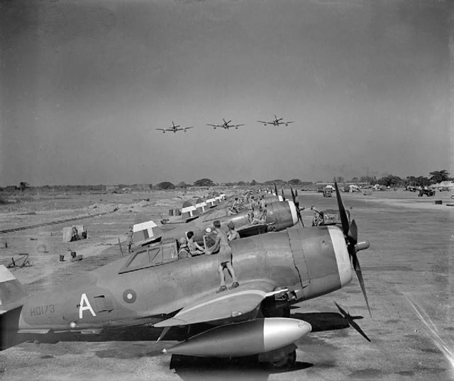 Thunderbolts of 135 Squadron RAF at Chittagong in 1944.