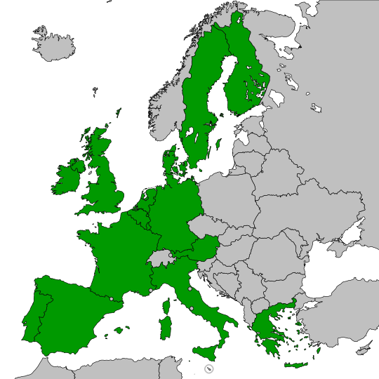 Eiropas Savienība pēc Austrijas, Somijas un Zviedrijas uzņemšanas (1995).