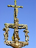 Les deux larrons et l'apôtre Pierre en dessous de la Crucifixion de Jésus