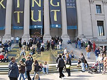 During the King Tut exhibit, the front steps were decorated with an image of King Tut's face. Tut steps busy.jpg