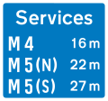 Availability of motorway service areas ahead with distances