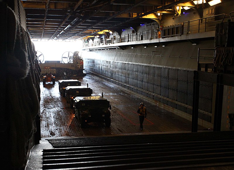 File:US Navy 120128-M-KU932-036 High mobility multi-wheeled vehicles are loaded on to the multi-purpose amphibious assault ship USS Iwo Jima (LHD 7).jpg