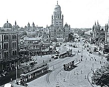 Municipal Corporation Building, Bombay in 1950 (Victoria Terminus partly visible on far right) Victoria Terminus, Bombay in 1950.jpg