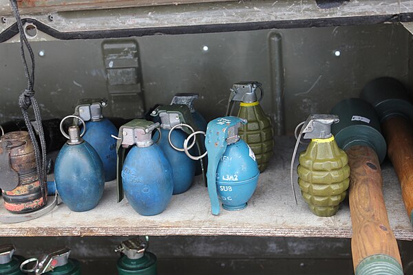 Replica WW2 Hand grenades on display