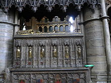 Six of the children of King Edward III depicted as bronze statuettes on the south side of the base of his tomb in Westminster Abbey: Edward the Black Prince; Edmund of Langley; William of Hatfield; Lionel of Antwerp; Mary of Brittany; Joan of the Tower. Similar statuettes of six further children appeared on the north side, now lost Westminster Abbey Edward3.jpg