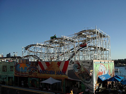 The Wild Mouse, a Wild Mouse roller coaster in operation at Luna Park Sydney Wildmouselunaparksyd.JPG