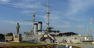 Barrow-built Mikasa was the Imperial Japanese Navy's flagship during the Russo-Japanese War Yokosuka-mikasa-08-2010.png