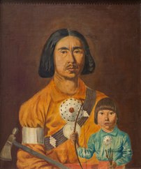 Autoportrait de l'artiste huron-wendat Zacharie Vincent avec son fils Cyprien, vers 1852-1853 (Québec, collection du Musée national des beaux-arts du Québec) (définition réelle 3 863 × 4 629)