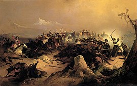 Fight with the Chechens under Akbulat-Yurt by D. Koenig (1849). Boi s Chechentsami pod Akbulat-Iurtom.jpg