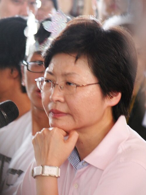 Lam facing conservationists at a public forum at the Queen's Pier in July 2007