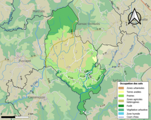 Barevná mapa znázorňující využití půdy.