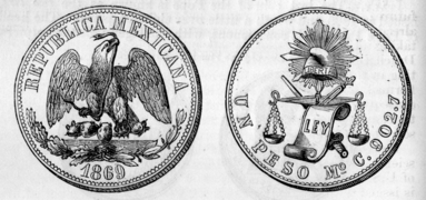 Moneda mexicana de 1 peso.