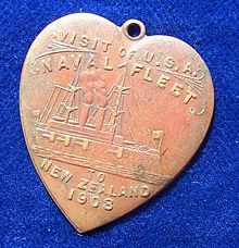 1908 bronze medallion for the Great White Fleet's visit to Auckland, New Zealand 1908 USA Naval Visit @ Auckland Bronze Medal.jpg