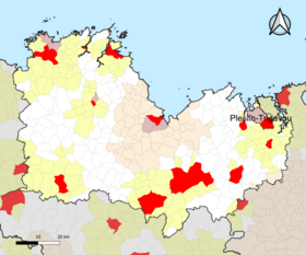 Ubicación del área de atracción de Pleslin-Trigavou en el departamento de Côtes-d'Armor.