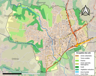 Barevná mapa znázorňující využití půdy.