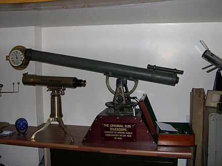 Dr Reid's 3.5-inch (89 mm) refractor telescope in Airdrie Public Observatory