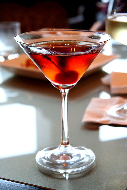 A Manhattan served in a martini glass